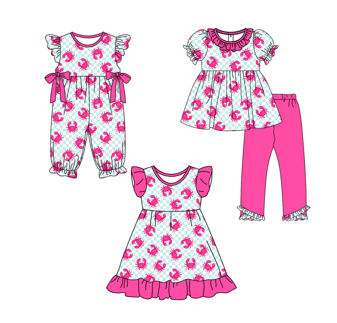 25.11.17 custom each style moq 5 eta 6-8week Sibling Sisters crab baby girl short sleeve pants sets and dress and rompers match family design