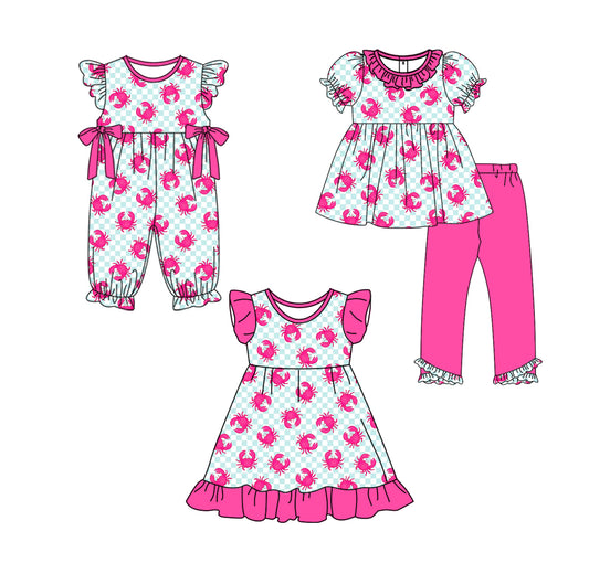25.11.17 custom each style moq 5 eta 6-8week Sibling Sisters crab baby girl short sleeve pants sets and dress and rompers match family design
