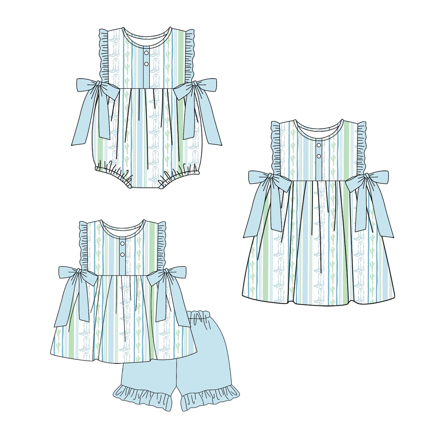 3.6 Custom moq 5 mix size Sibling Baby Girl's Stripes Sleeveless Top With Bow And Blue Short Set Matching Romper Dress for Summer