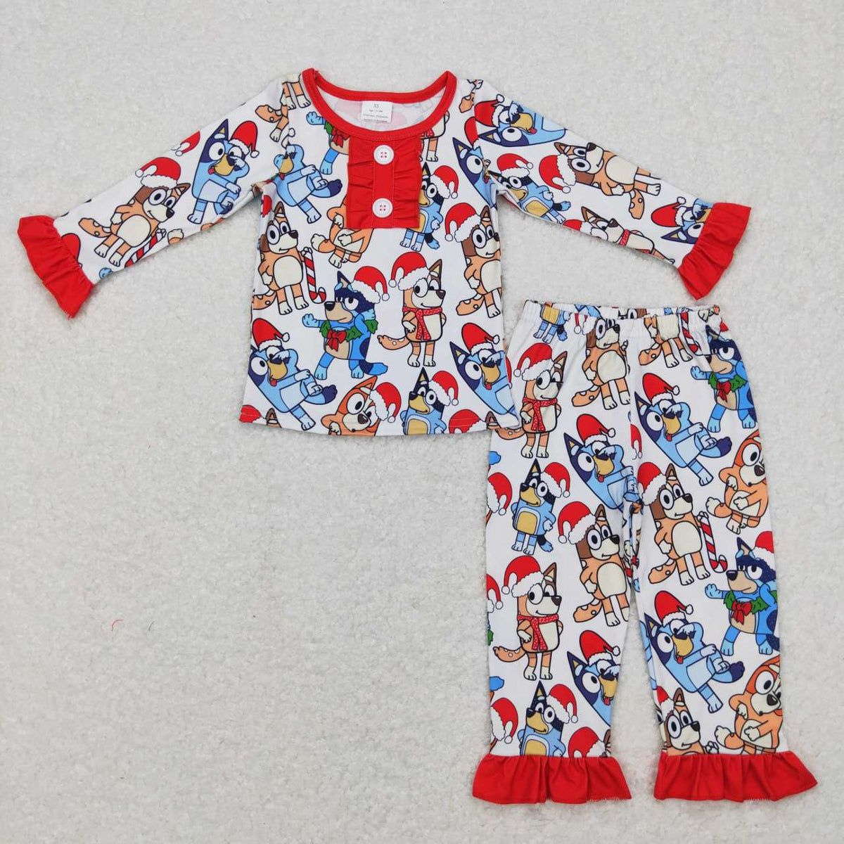 GLP0984 Girls Christmas red and white long-sleeved trousers suit
