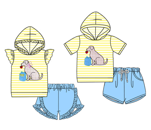 4.17 custom each style moq 5eta 4-6week Sibling Sister puppy baby boy short sleeve set 1 and set 2 match design