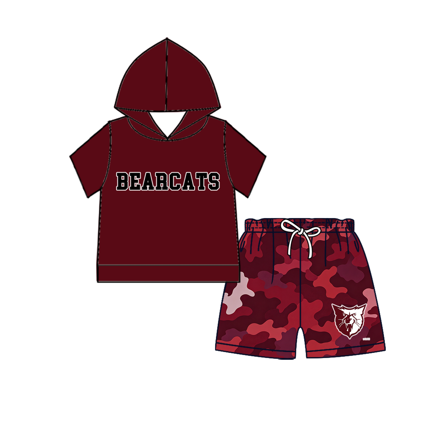 custom moq 5 mix size MSD070406 Baby Kids Long Sleeve Hooded Top And Camo Elastic Waist Shorts Clothes Set