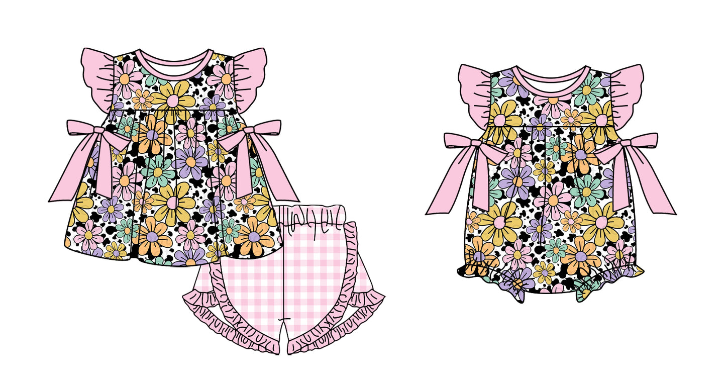 12.21 custom each style moq 5eta 4-6week Sibling Sister floral baby boy short sleeve shorts sets and rompers match design