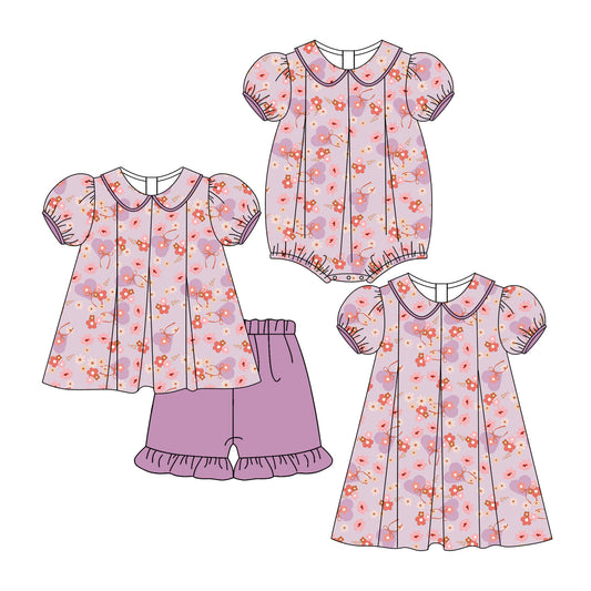 3.12 custom each style moq 5eta 4-6week Sibling Sisters baby girl short sleeve shorts sets and dress and rompers match family design