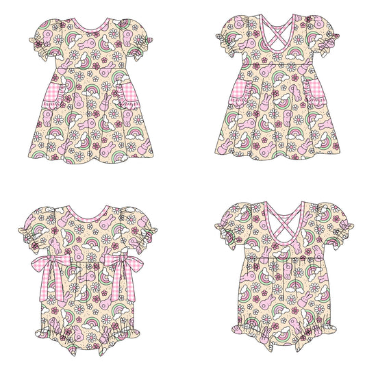 26.1.19 custom each style moq 5 eta 6-8week Sibling Sister bunny floral baby short sleeve romper and dress match design