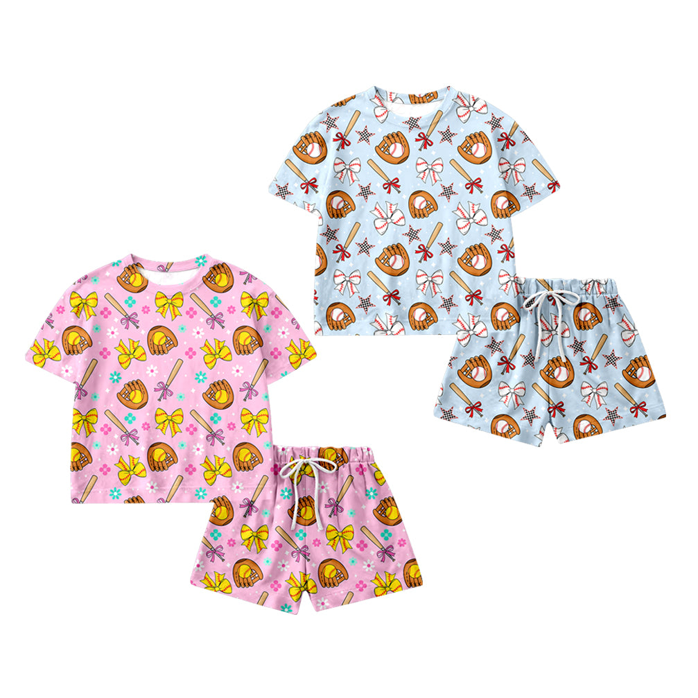 2.28 Custom moq 5 mix size Sibling Baby Girl's Short-Sleeved Top  And Shorts Set for Summer