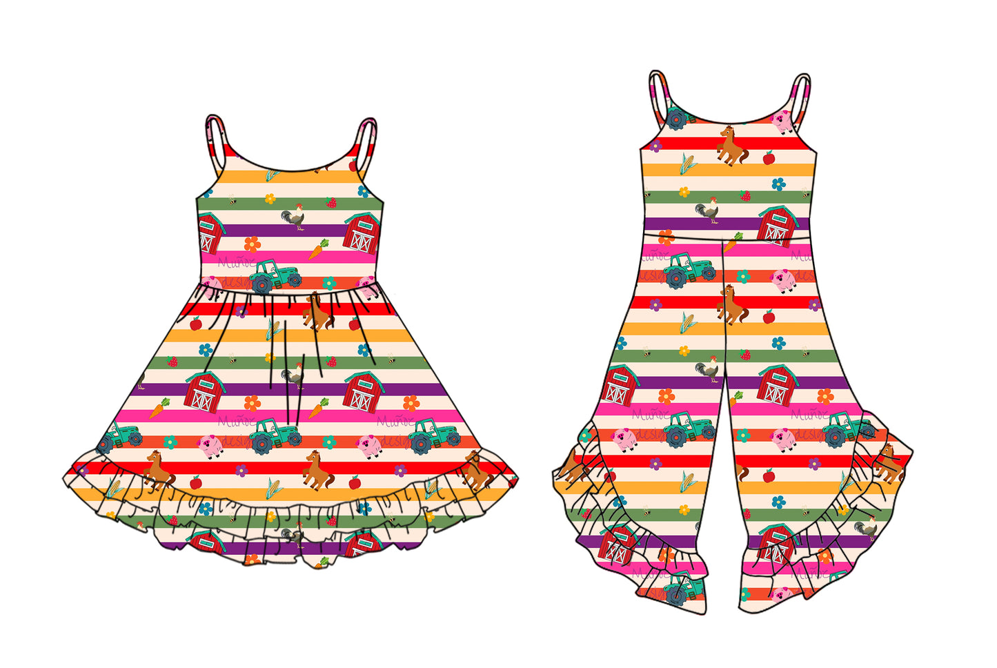 2.26 custom each style moq 5eta 4-6week Sibling Sister animal house baby girl dress and jumpsuit match family design