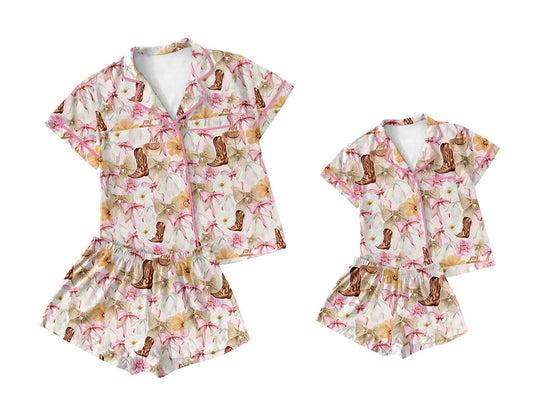 25.10.20 custom each style moq 5 eta 6-8week Sibling Sister boot floral boot short sleeve shorts sets and adult set match design