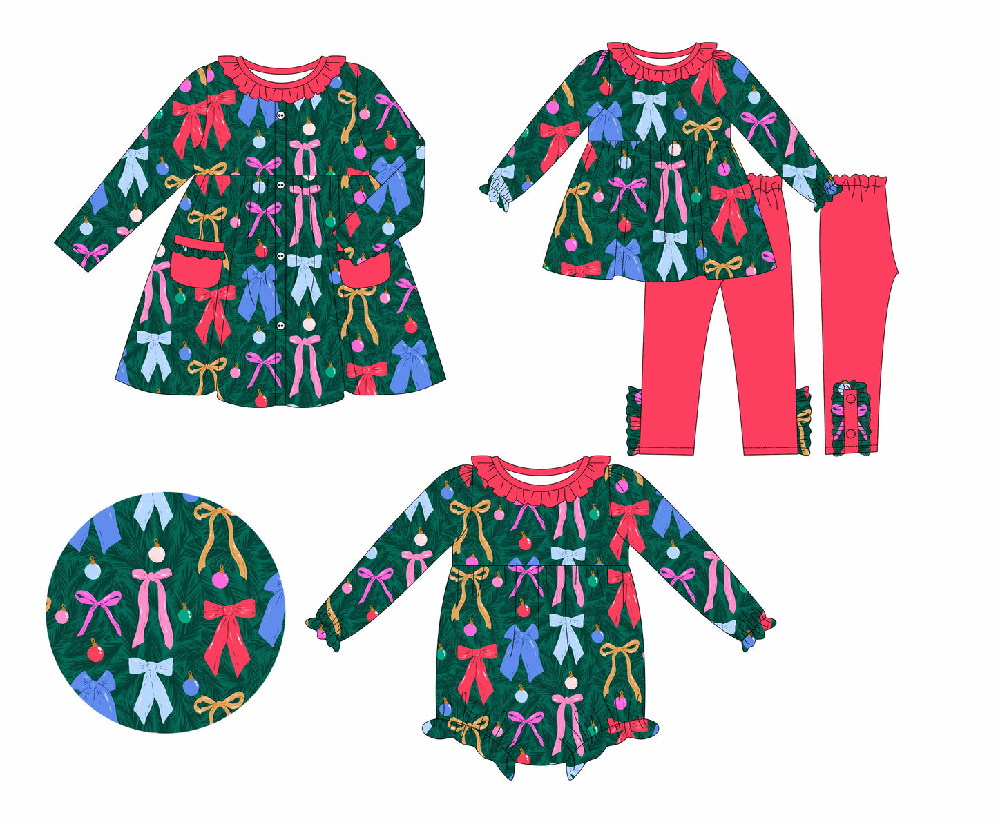 25.5.21 custom each style moq 5eta 4-6week Sibling Sisters Christmas bow baby girl long sleeve pants sets and dress and rompers match family design