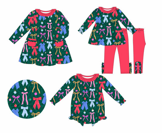 25.5.21 custom each style moq 5eta 4-6week Sibling Sisters Christmas bow baby girl long sleeve pants sets and dress and rompers match family design