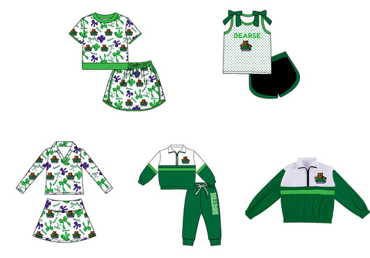 Custom moq 5 mix size milk silk summer teams Girls Green Polka Dot Top Shorts Set Top Skirt Short Set Zipper Pullover Jogger Pants Set