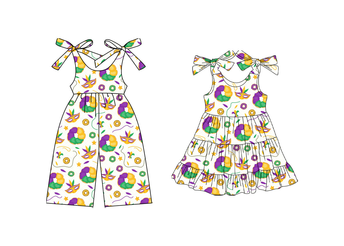 25.10.13 custom each style moq 5 eta 6-8week Sibling Sisters mardi gras baby girl long sleeve dress and jumpsuit match family design
