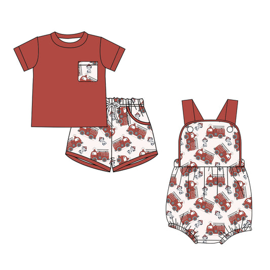 Custom moq 5 mix size Red Short-Sleeved Baby Boys Romper Set with Top And Shorts