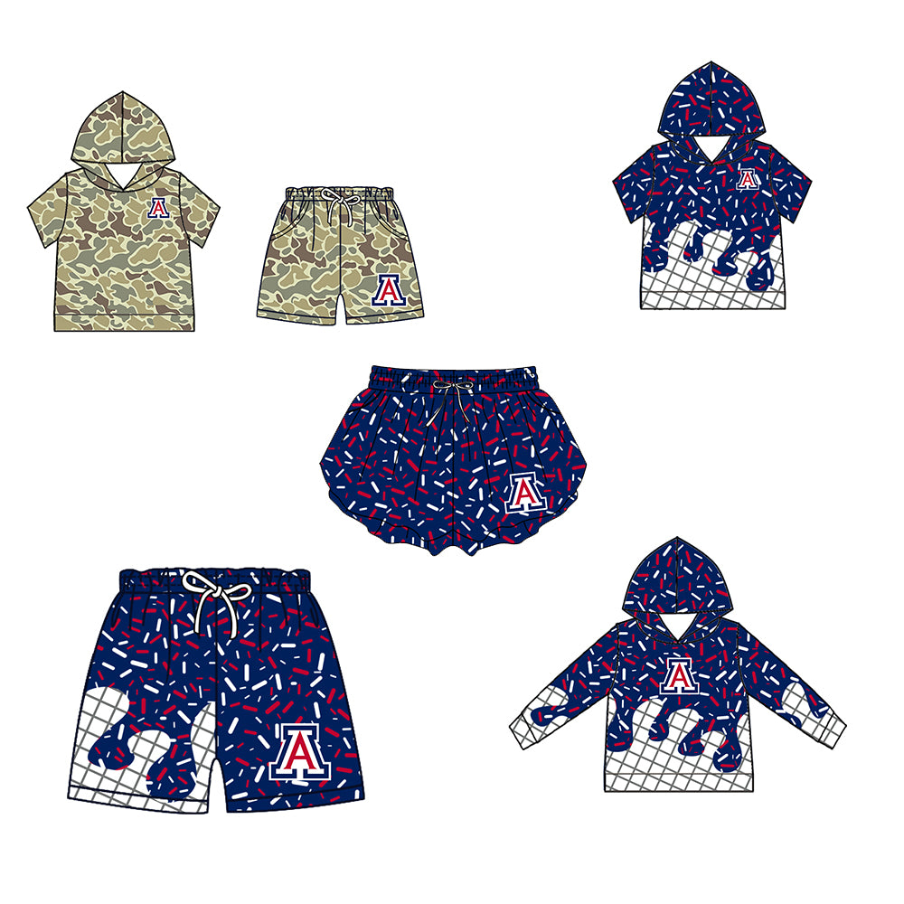 Custom moq 5 mix size milk silk summer teams Camo Hooded Short Sleeve Top Shorts Set Ice Cream Drips Hooded Top with Matching Shorts For Baby