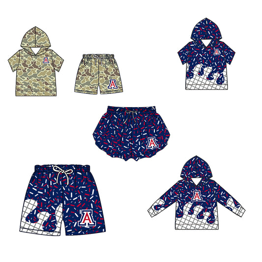 Custom moq 5 mix size milk silk summer teams Camo Hooded Short Sleeve Top Shorts Set Ice Cream Drips Hooded Top with Matching Shorts For Baby