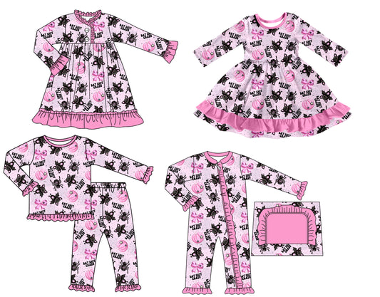 25.7.25 custom each style moq 5 eta 4-6week Sibling Sisters pink baby girl long sleeve pants sets and romper and dress 1 and dress 2 match family design