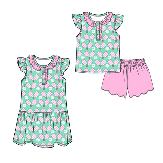 3.13 Custom moq 5 mix size Sibling Baby Girl's Top with Flying Sleeves And Pink Shorts Set Dress with Flying Sleeves