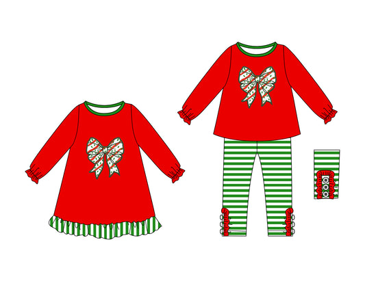 25.6.5 custom each style moq 5eta 4-6week Sibling Sisters Christmas bow red baby girl long sleeve pants sets and dress match family design