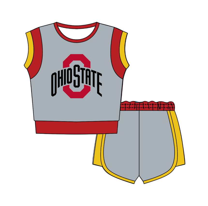 Custom moq 5 mix size milk silk summer teams Grey  Sleeveless O-Neck Top And Shorts Set Cute And Comfortable Kids' Outfit
