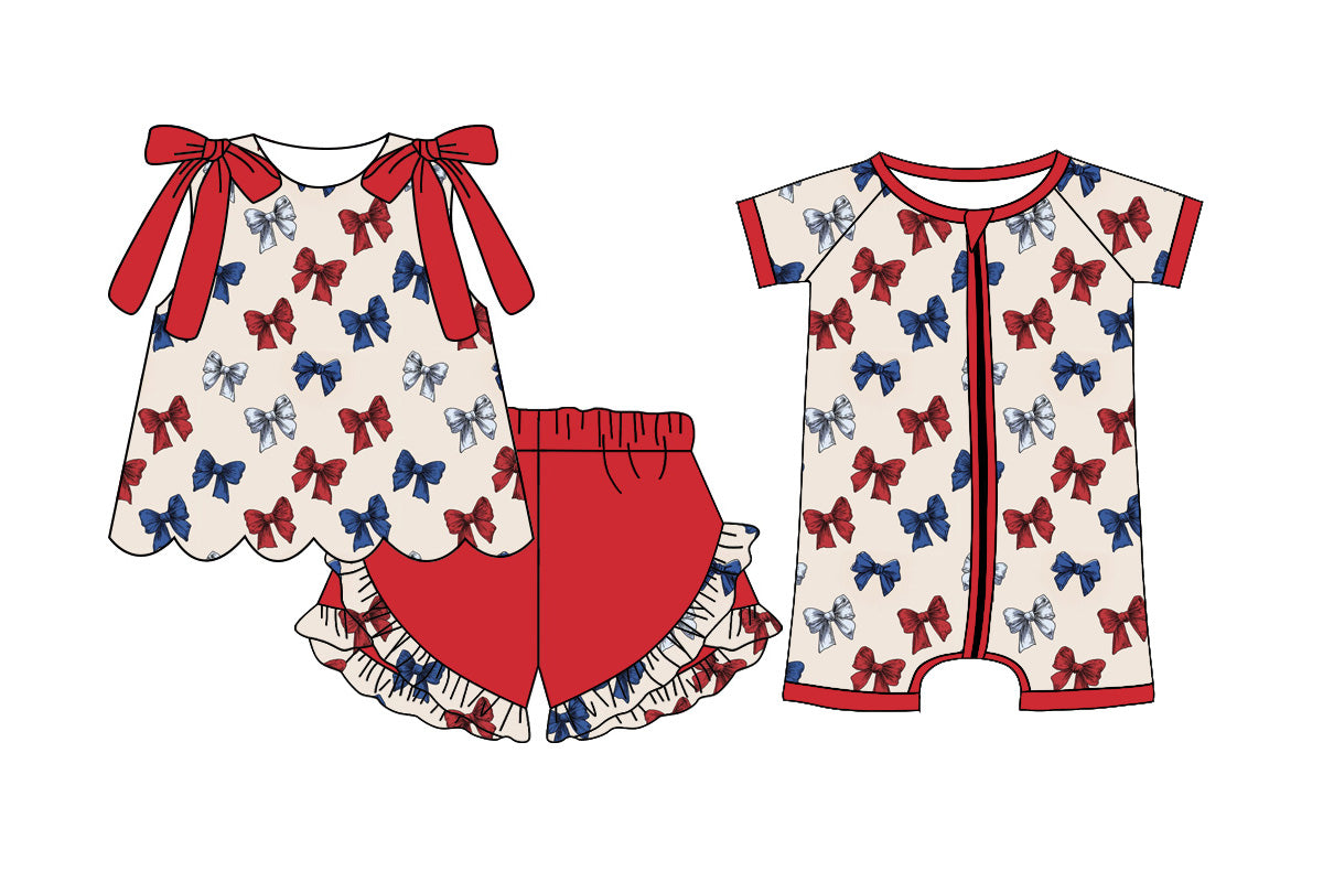 Custom moq 5 mix size Sibling Baby Girl's 4th of July red sleeveless Top And Shorts Set Cute Romper for  Summer