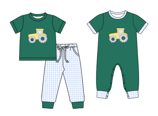 25.10.15 custom each style moq 5 eta 6-8week Sibling Sisters green baby boy clothes short sleeve pants sets and romper match family design