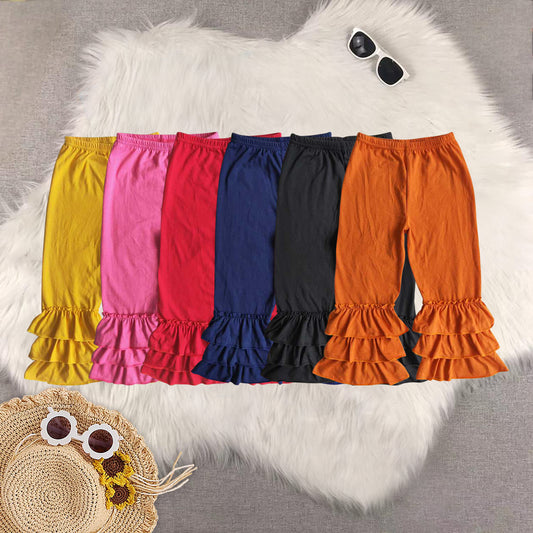 RTS NO MOQ Sibling baby girl clothes Double ruffled hem straight-leg trousers