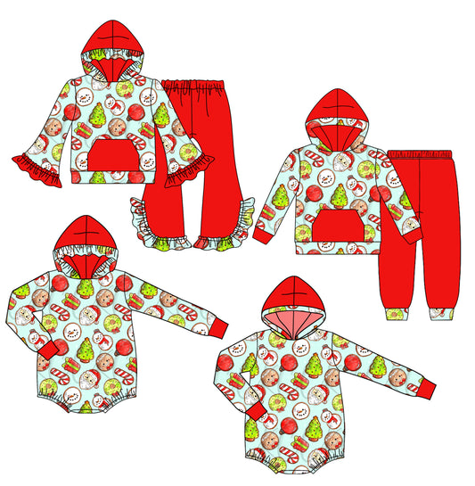 25.7.29 custom each style moq 5 eta 4-6week Sibling Sisters Christmas baby girl long sleeve pants sets 1 and sets 2 and romper 1 and romper 2 match family design