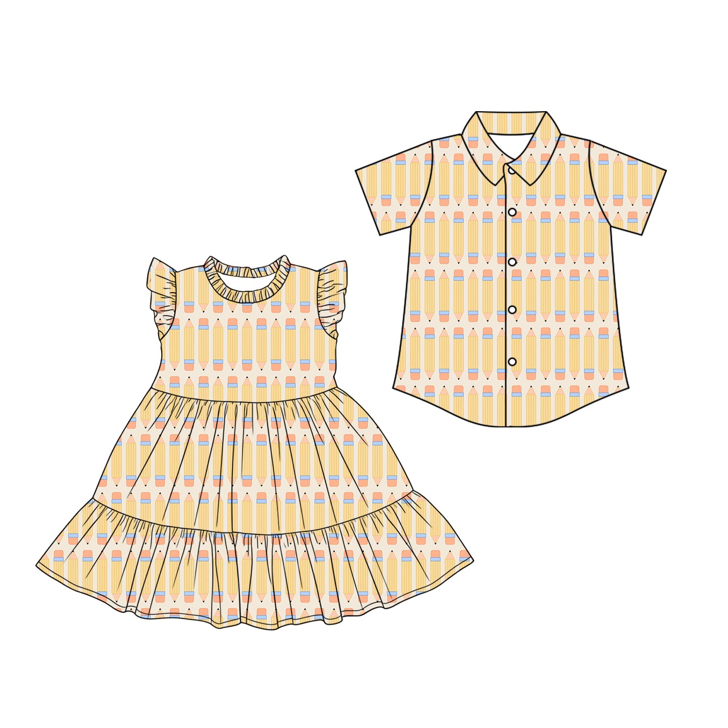 26.1.23 custom each style moq 5 eta 6-8week Sibling Sister pencil baby button short sleeve top and dress match design