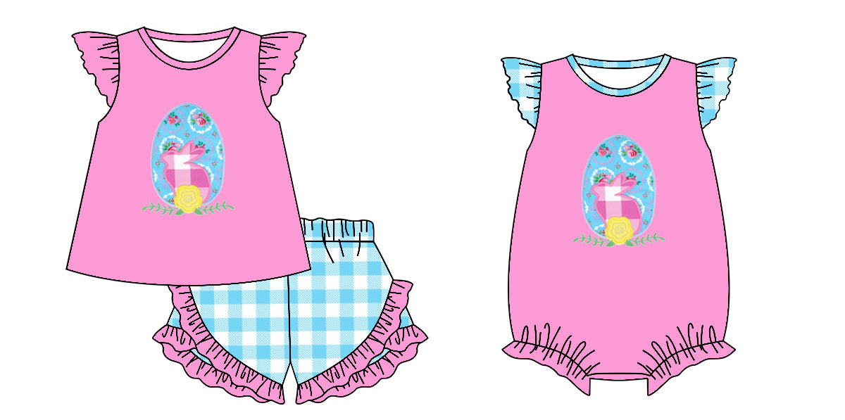 25.12.20 custom each style moq 5 eta 6-8week Sibling Sister bunny baby girl short sleeve shorts sets and romper match design