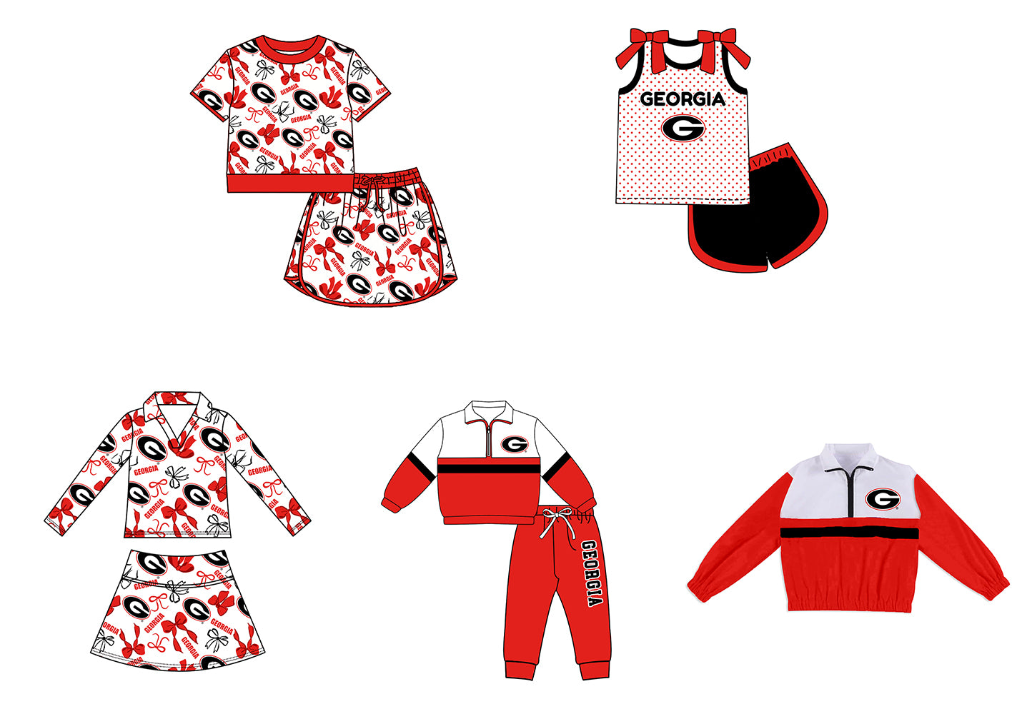 Custom moq 5 mix size summer teams Girls Orange-Red Polka Dot Top Shorts Set Top Skirt Short Set Zipper Pullover Pants Set