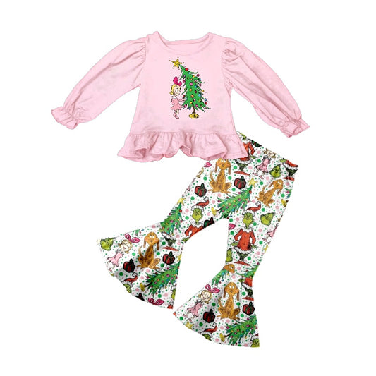 5.16custom each style moq 5eta 4-5week Sibling Sister Christmas style animated character print pink and green boys outfits and baby romper match family design