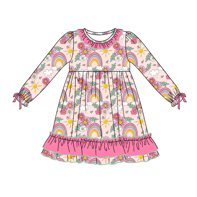 8.13 custom each style moq 5eta 4-6week Sibling Sister rainbow floral pink baby girl sets and dress and rompers match family design