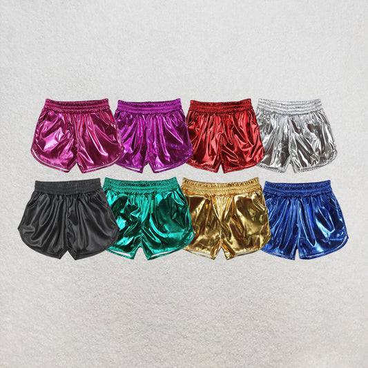 RTS NO MOQ Sibling Baby Girls  Pockets Leather Metallic Elastic Bottom Shorts