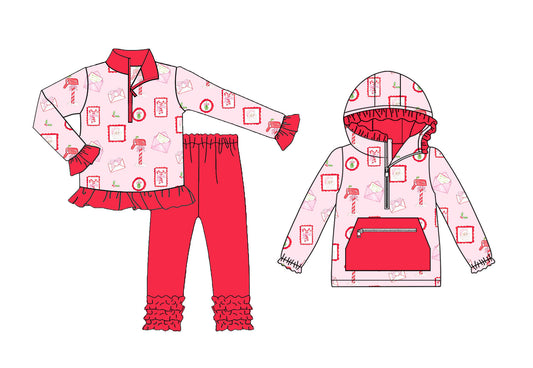25.9.10 custom each style moq 5eta 4-6week Sibling Sisters baby girl long sleeve pants sets and top match family design