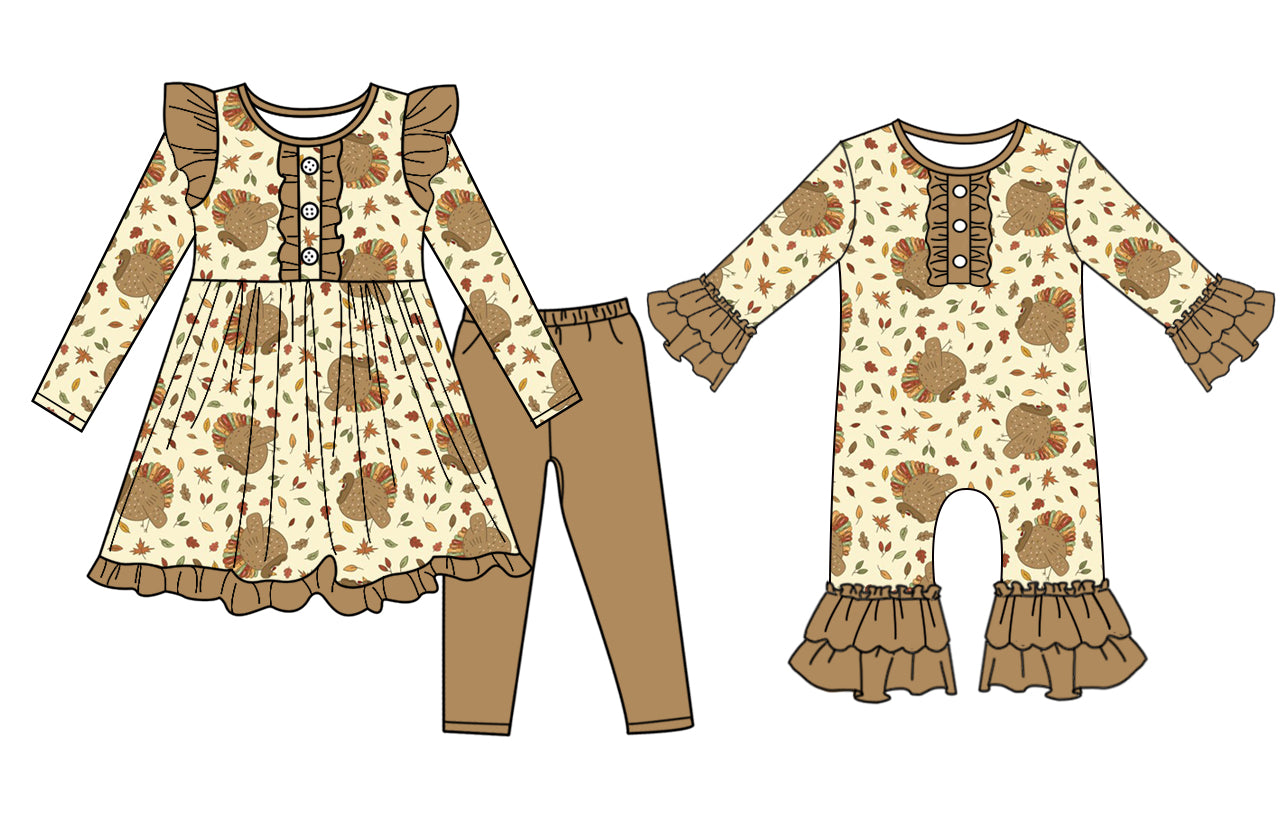25.6.26 custom each style moq 5eta 4-6week Sibling Sisters turkey baby girl long sleeve pants sets and rompers match family design