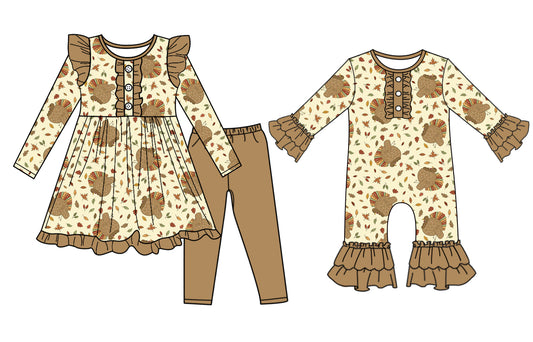 25.6.26 custom each style moq 5eta 4-6week Sibling Sisters turkey baby girl long sleeve pants sets and rompers match family design