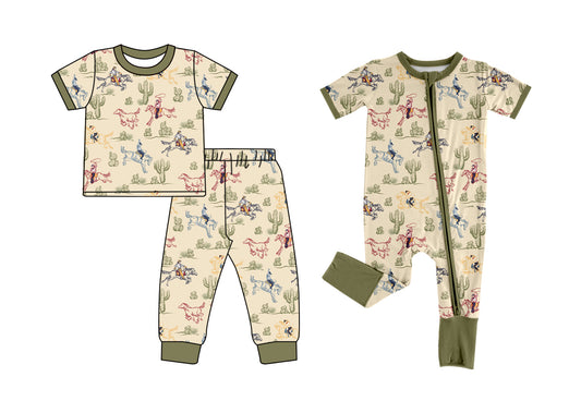 4.26 custom each style moq 5eta 4-6week Sibling Sisters riding horse catcus baby boy short sleeve pants sets and rompers match family design