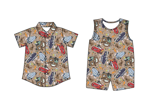 12.27 custom each style moq 5eta 4-6week Sibling Sister cars baby boy romper and top match design