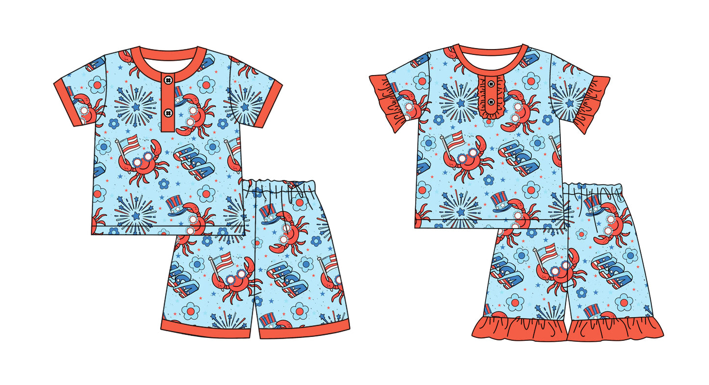 12.24 custom each style moq 5eta 4-6week Sibling Sister crab baby girls short sleeve shorts sets 1 and sets 2 match design
