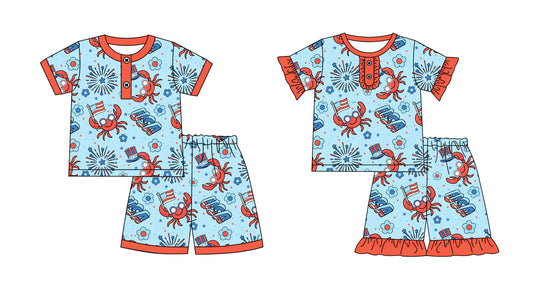 12.24 custom each style moq 5eta 4-6week Sibling Sister crab baby girls short sleeve shorts sets 1 and sets 2 match design