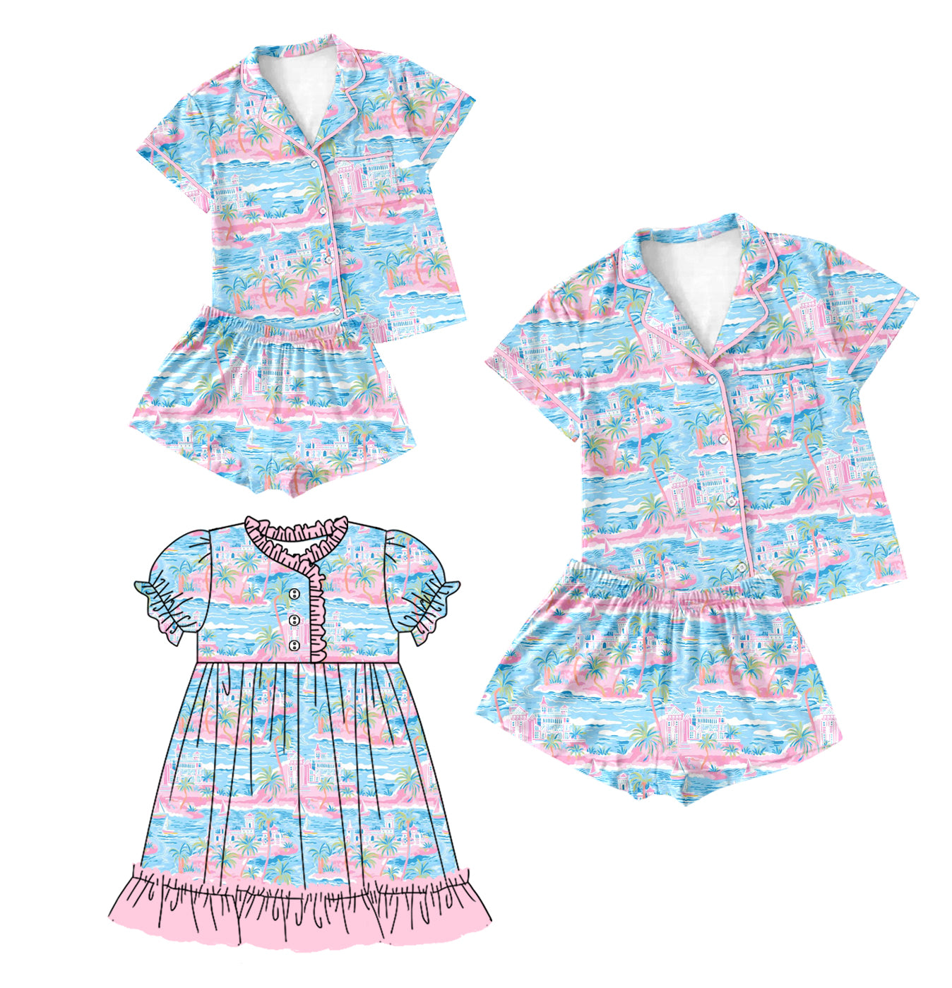 12.18 custom each style moq 5eta 4-6week Sibling Sister baby girls short sleeve shorts sets and adult sets and girls sets and dress match design
