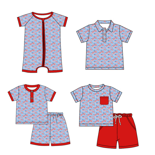 1.14 custom each style moq 5eta 4-6week Sibling Sister flag baby girl sets 1 and sets 2 and boy rompers and top match family design