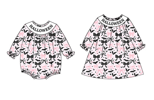 25.8.5 custom each style moq 5eta 4-6week Sibling Sisters bow bat baby girl long sleeve dress and rompers match family design