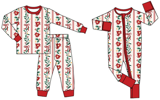 25.5.26 custom each style moq 5eta 4-6week Sibling Sisters Christmas bow floral baby boy long sleeve pants sets and rompers match family design