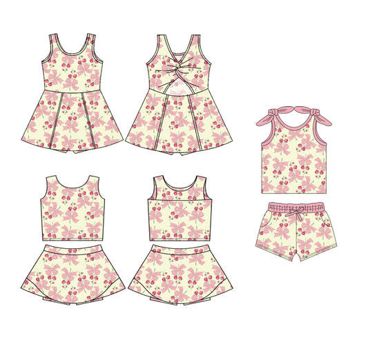 4.25 custom each style moq 5eta 4-6week Sibling Sister bow floral baby girls clothes Short sleeve shorts sets and yoga dress 1 and dress 2 match family design