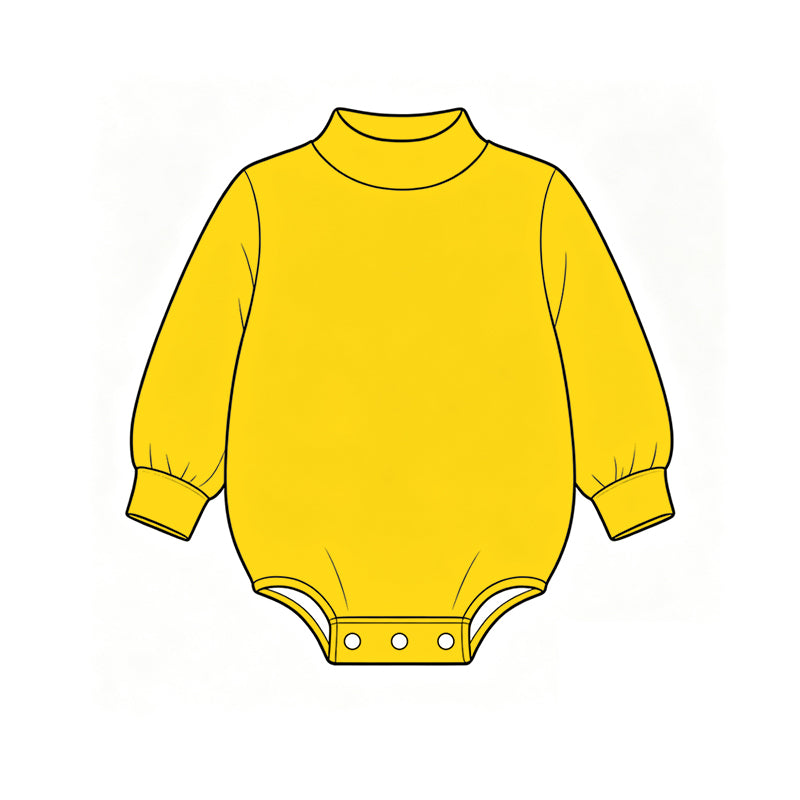 Custom moq 5 boys Blank Cotton Jumpsuit Bright Yellow Long-sleeve high-neck Jumpsuit