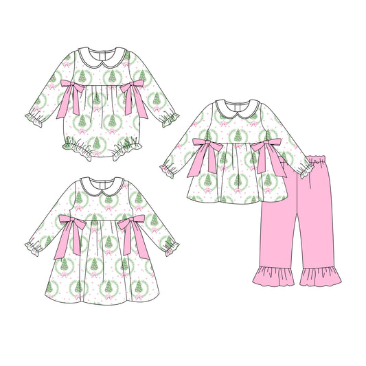25.7.4 custom each style moq 5eta 4-6week Sibling Sisters Christmas pink baby girl long sleeve pants sets and dress and rompers match family design