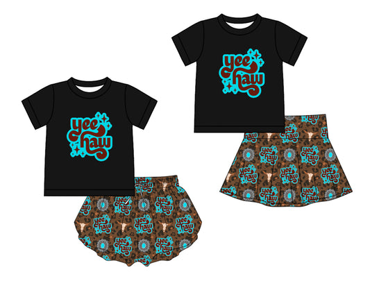 Custom moq 5 mix size Sibling Black Baby Girl's Short-Sleeved Top And Pleated Skirt Yoga Set Comfortable Two-Piece Outfit for Little Girls