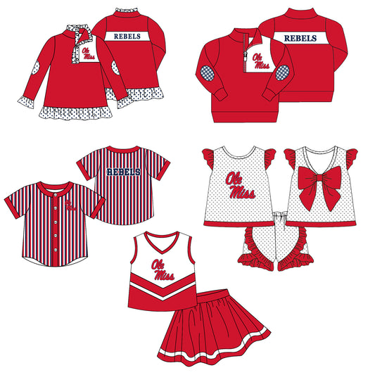 Custom moq 5 mix size milk silk summer teams Girls Red  Long Sleeve Top Matching Short Sleeve Set Boys Tops