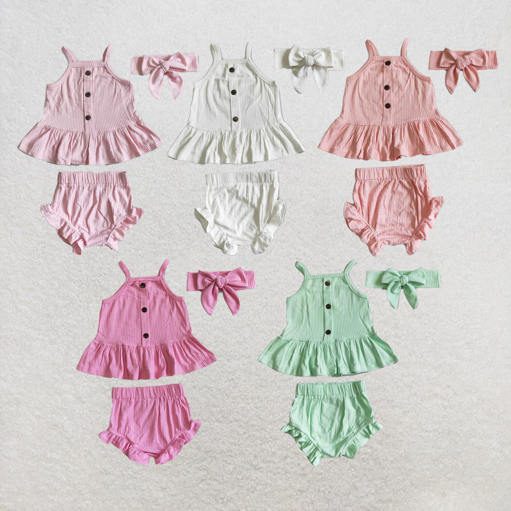 RTS NO MOQ Sibling Baby Girls cotton pink bummie sets